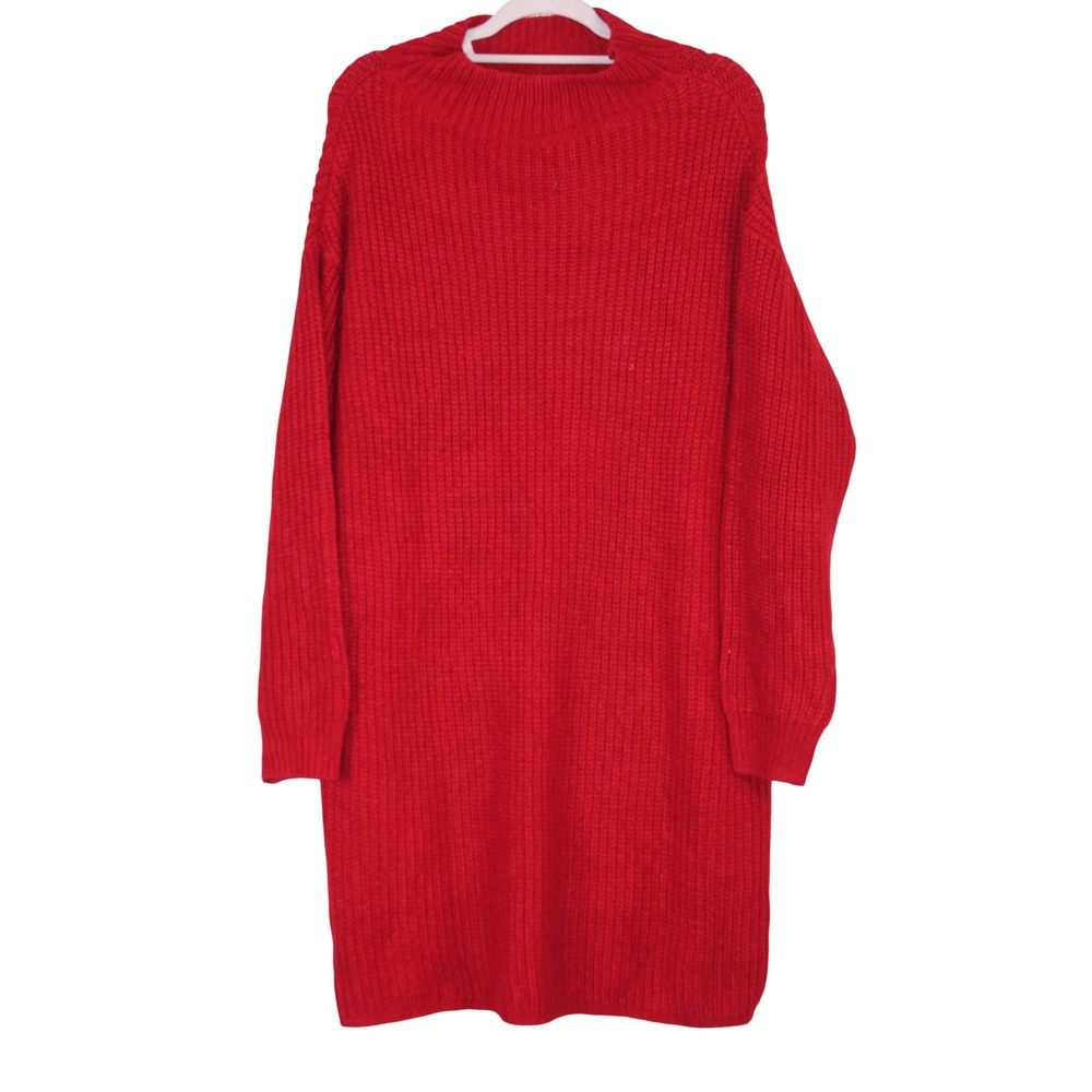 Joe Fresh Oversized Cozy Effortless Chic Red Mock Neck Knit Sweater Dress XL